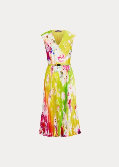 Vestidos Ralph Lauren Mujer Rosas / Amarillos / Verdes - Fonda Ombré-Floral Silk - XWHVQ9173